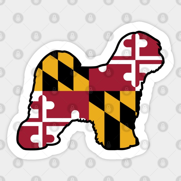 Tibetan Terrier Silhouette with Maryland Flag Sticker by Coffee Squirrel